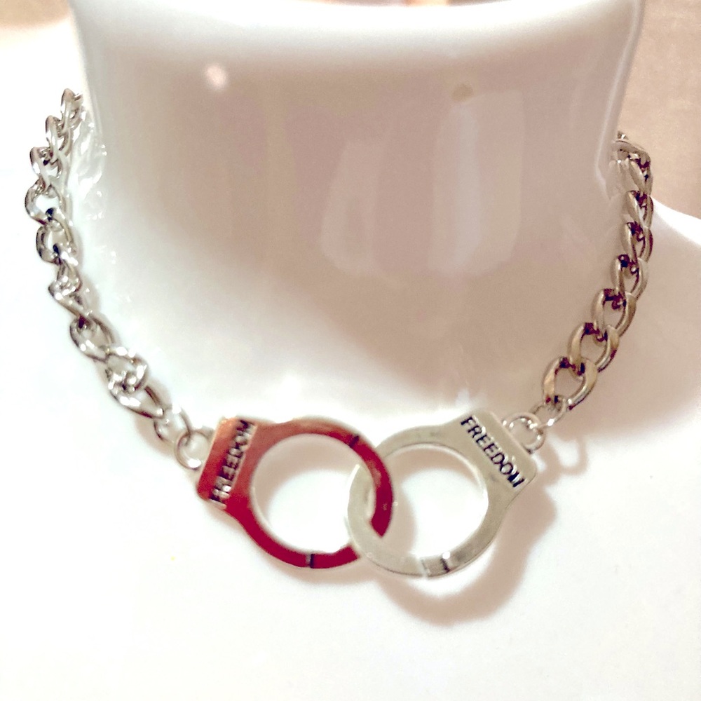 Sexy/ Kinky Silvertone Handcuff Link Chain Bracelet.